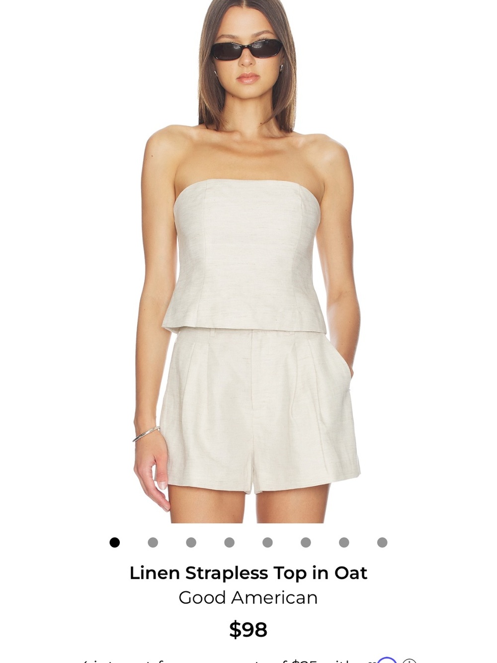 Good American Strapless Linen Peplum Top in Oatmeal